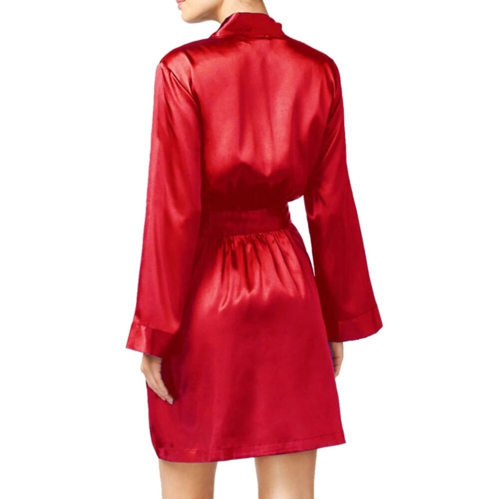 Thalia Sodi Red Satin Robe L/XL Belted Kimono Sleeve Sleepwear EUC